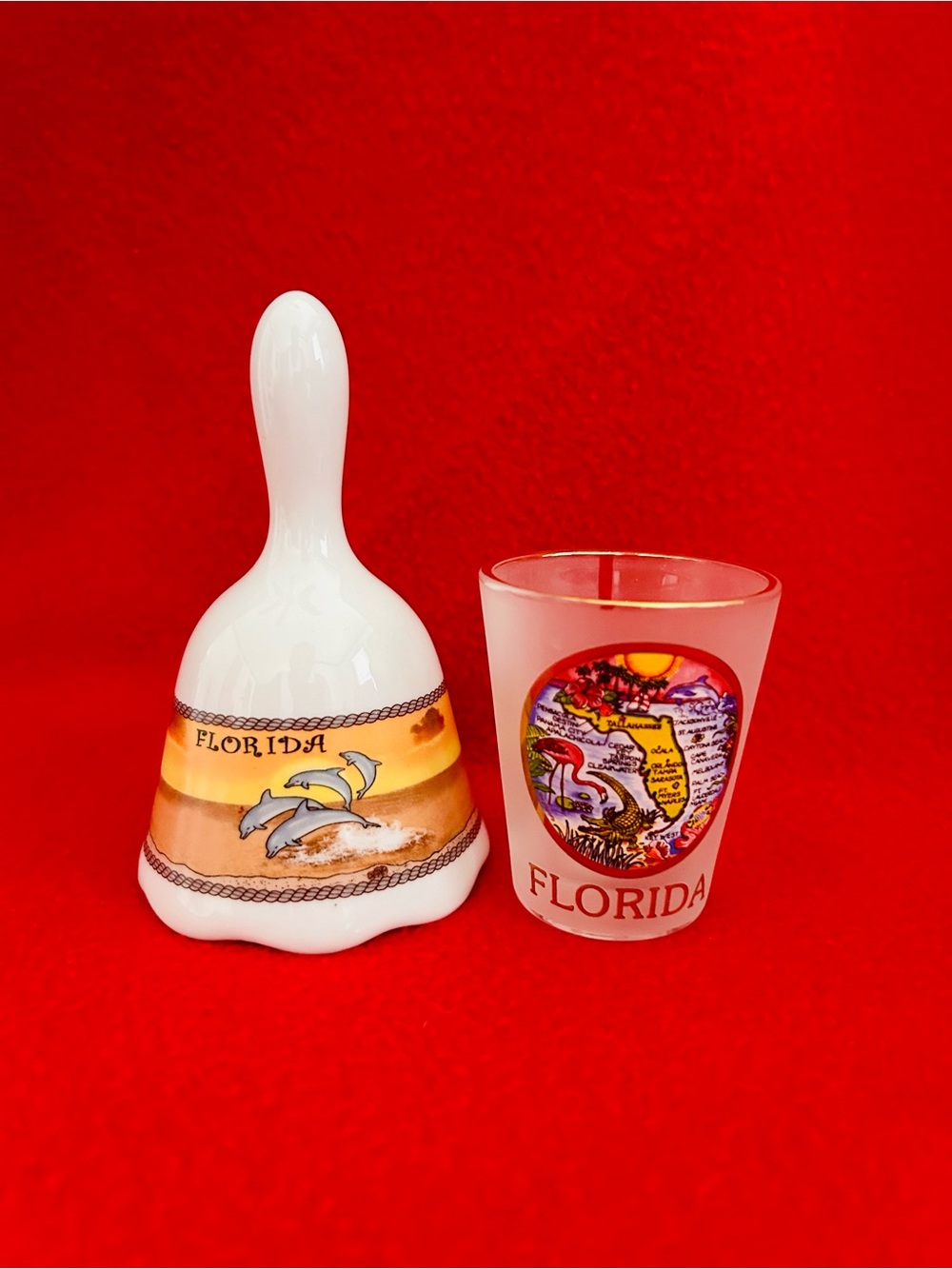 Florida Dolphin Bell and Souvenir Shot Glass - White and Multicolor
